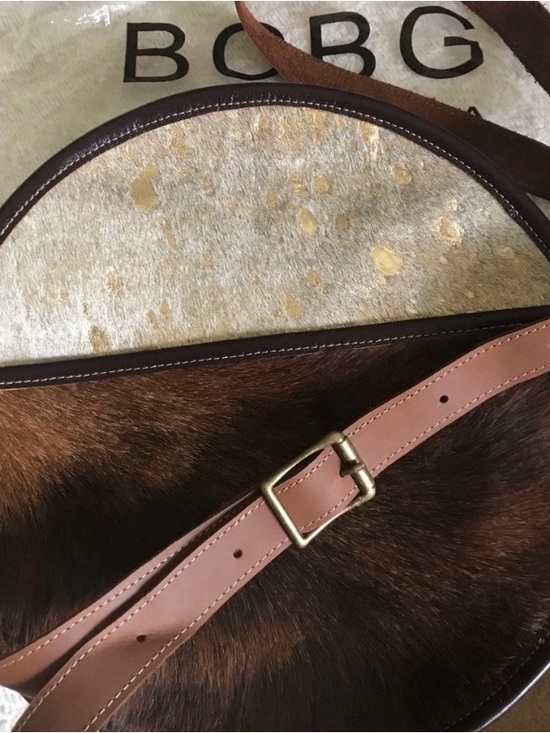 Handbags - Leather Two-Tone Brown & Beige Calf Hair Round Canteen Crossbody Bag